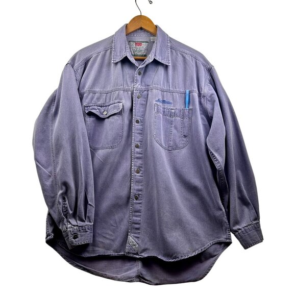 Vtg Levis Authentic Shirt Womens Large Y2K Utility Core Grunge Lavender Fade - Picture 3 of 13